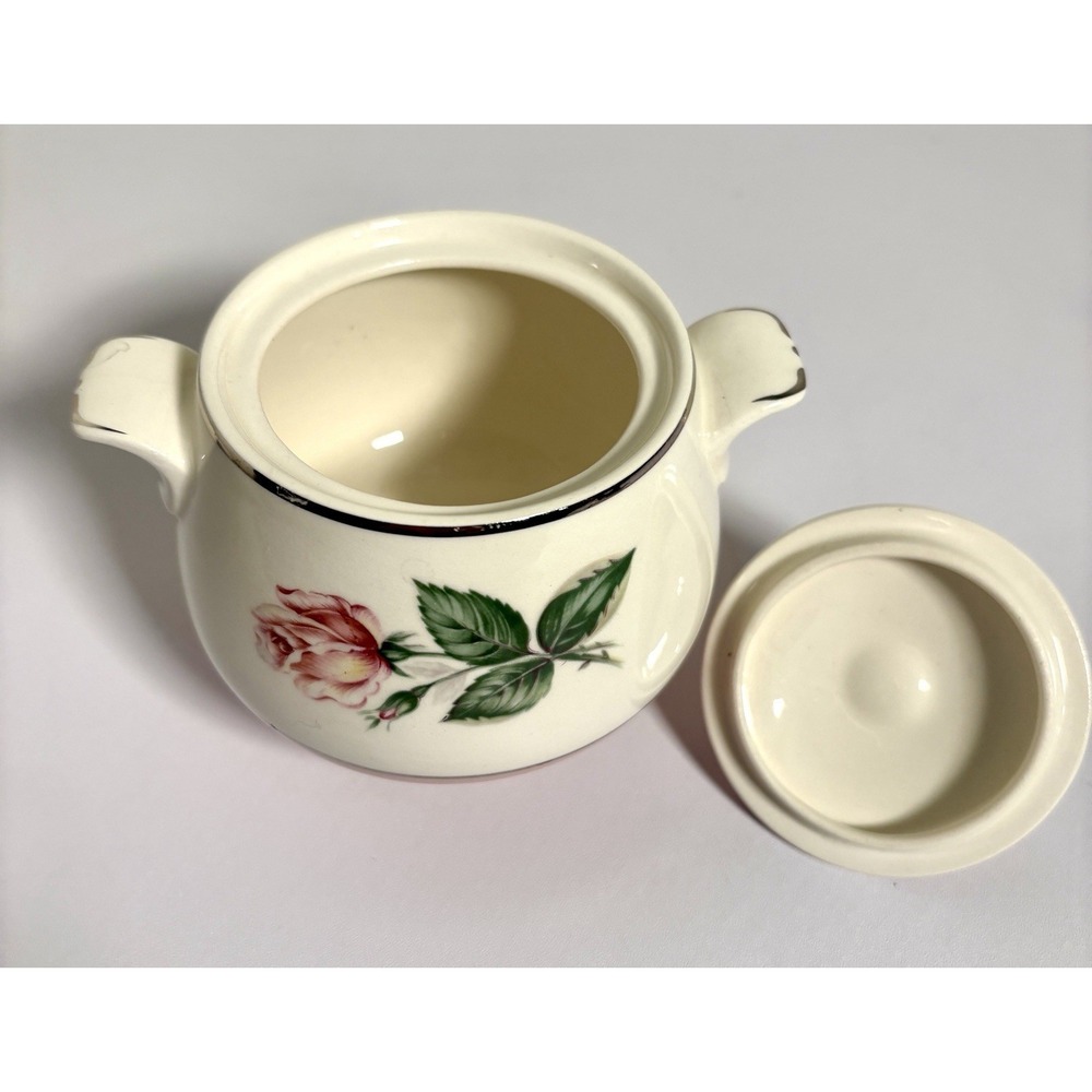 Vintage Homer Laughlin Cavalier Sugar Bowl with Lid Duberry Pink Rose Platinum - Picture 7 of 12
